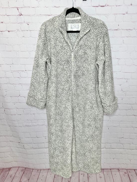 Oscar de la Renta Other - Oscar De La Renta White Gray Animal Print Fleece Zip Robe Women's XL Housecoat